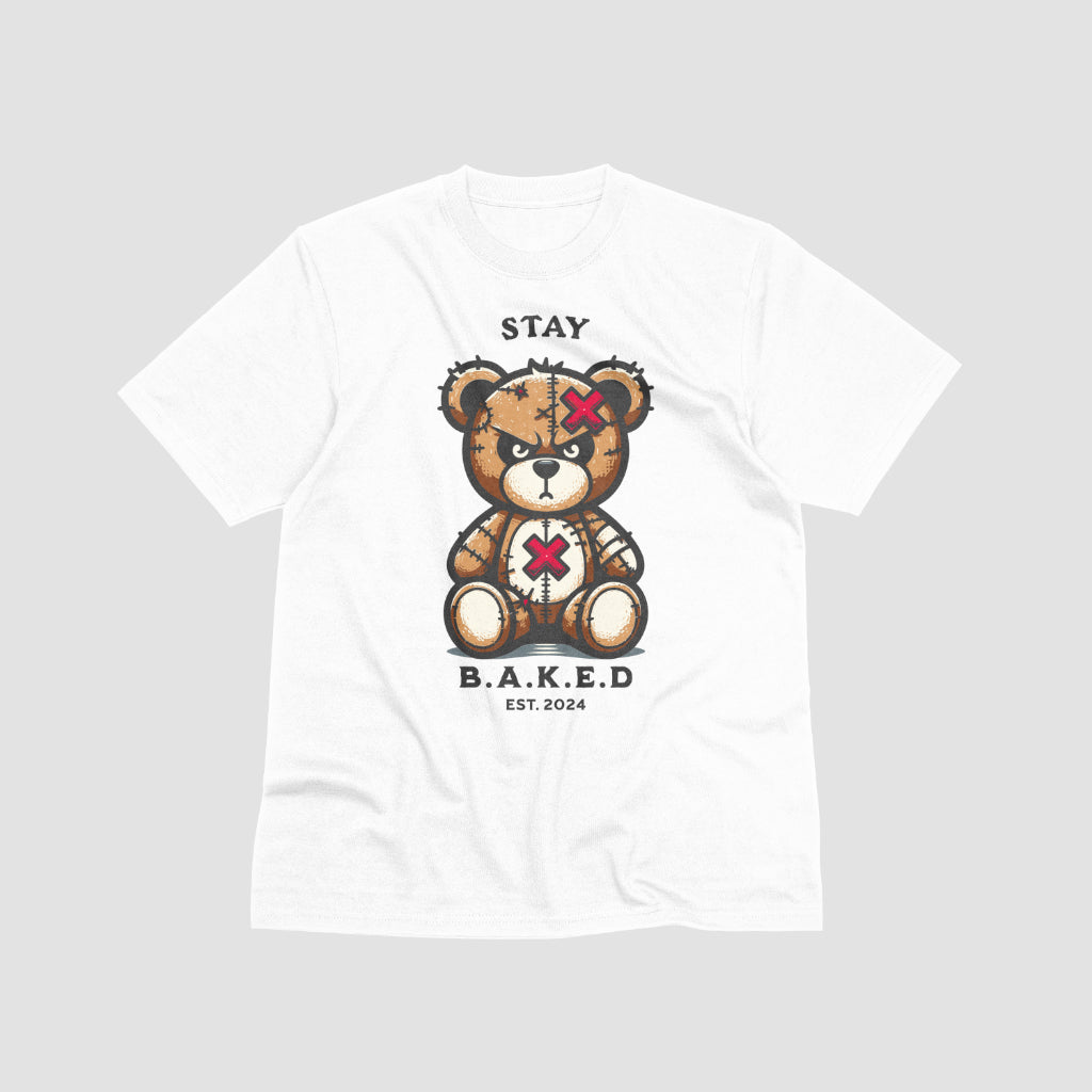 "Stay B.A.K.E.D Teddy Bear"  'White T's Only' T-Shirt